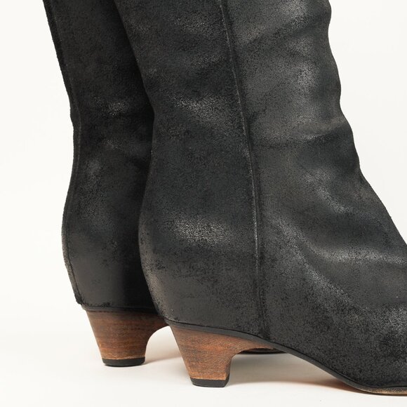 Martin Margiela Black Tall Calves Short Stack Low Heel Leather Boots - Picture 8 of 11